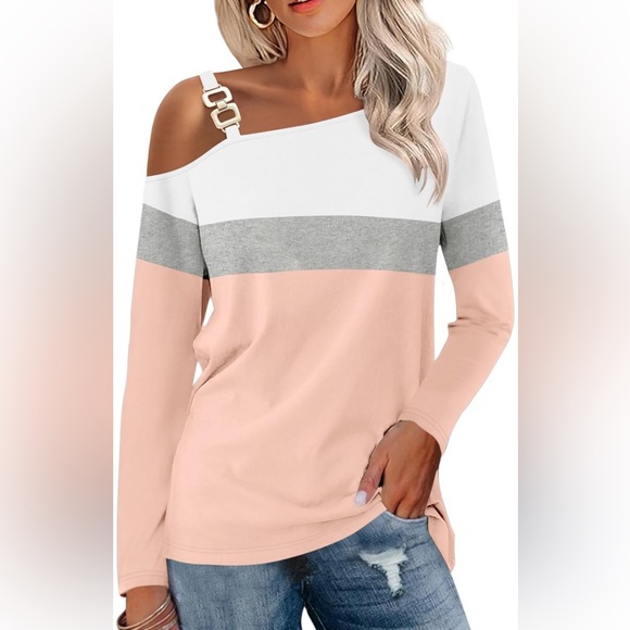 Color Block Off-Shoulder Sweater - Picture 1 of 6